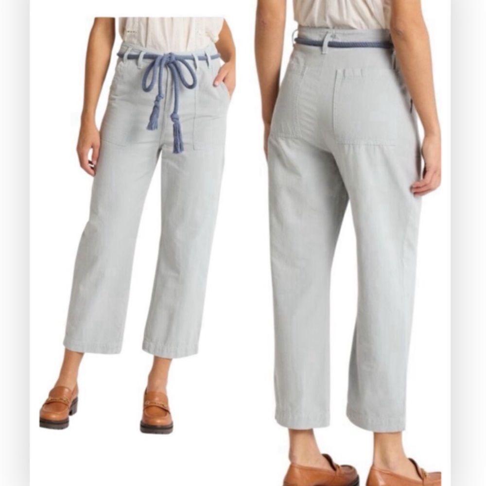 NWT THE GREAT The Voyager Rope Belt Crop Cotton Pants in WSHOF $320